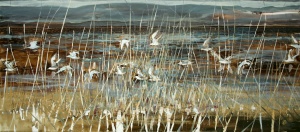 Gulls along the far pointAcrylic on Canvas152cm x 67cm sold