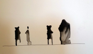 People on platform, JapanInk on paper36.5 x 12 cm 2010