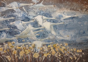 Whooper swans head for Mullacrylic on canvas